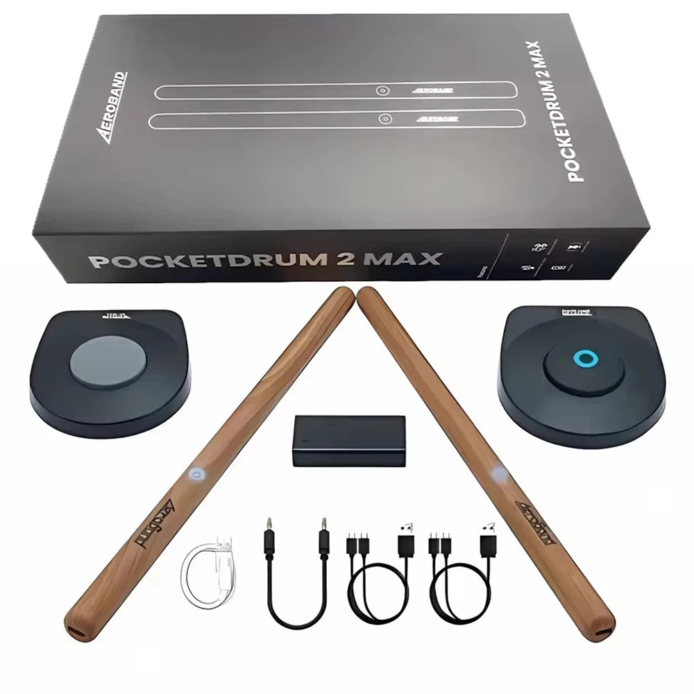 Aeroband Pocketdrum 2 MAX, Somatosensory Digital Electronic Drumsticks Set with Drumsticks, Foot Pedals, and Bluetooth Adapter