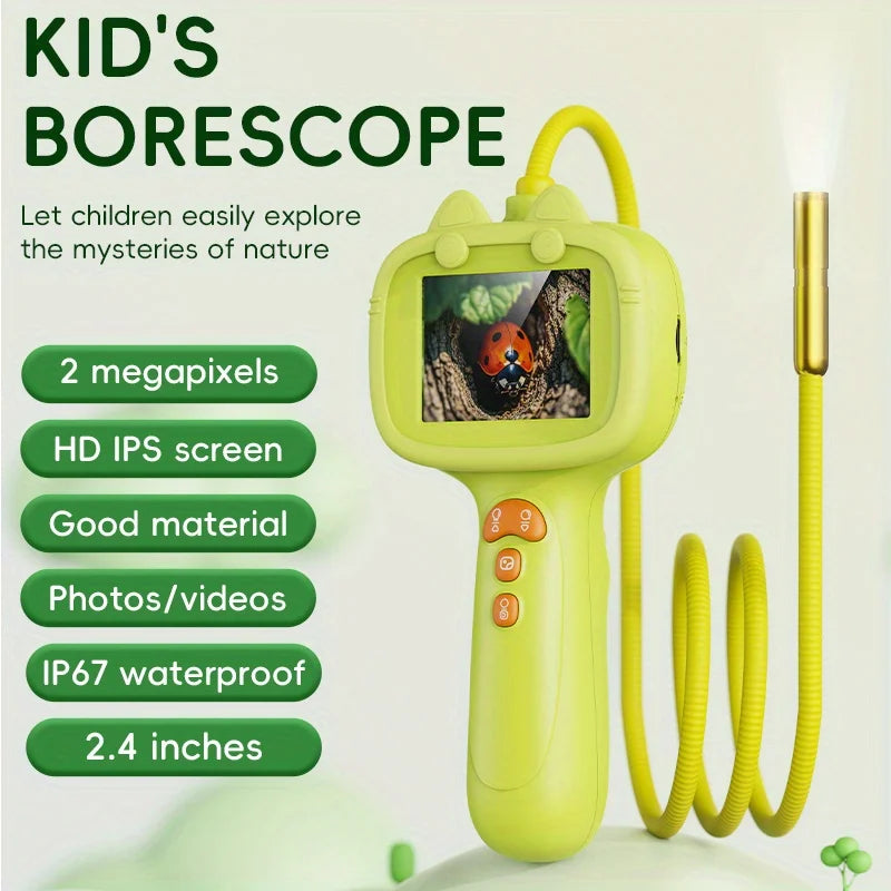 Kid Endoscope Camera 2.4-Inch Display 1080P HD Probe with LED Kids Exploration Endoscope Tool for Indoor/Outdoor Children'S Gift
