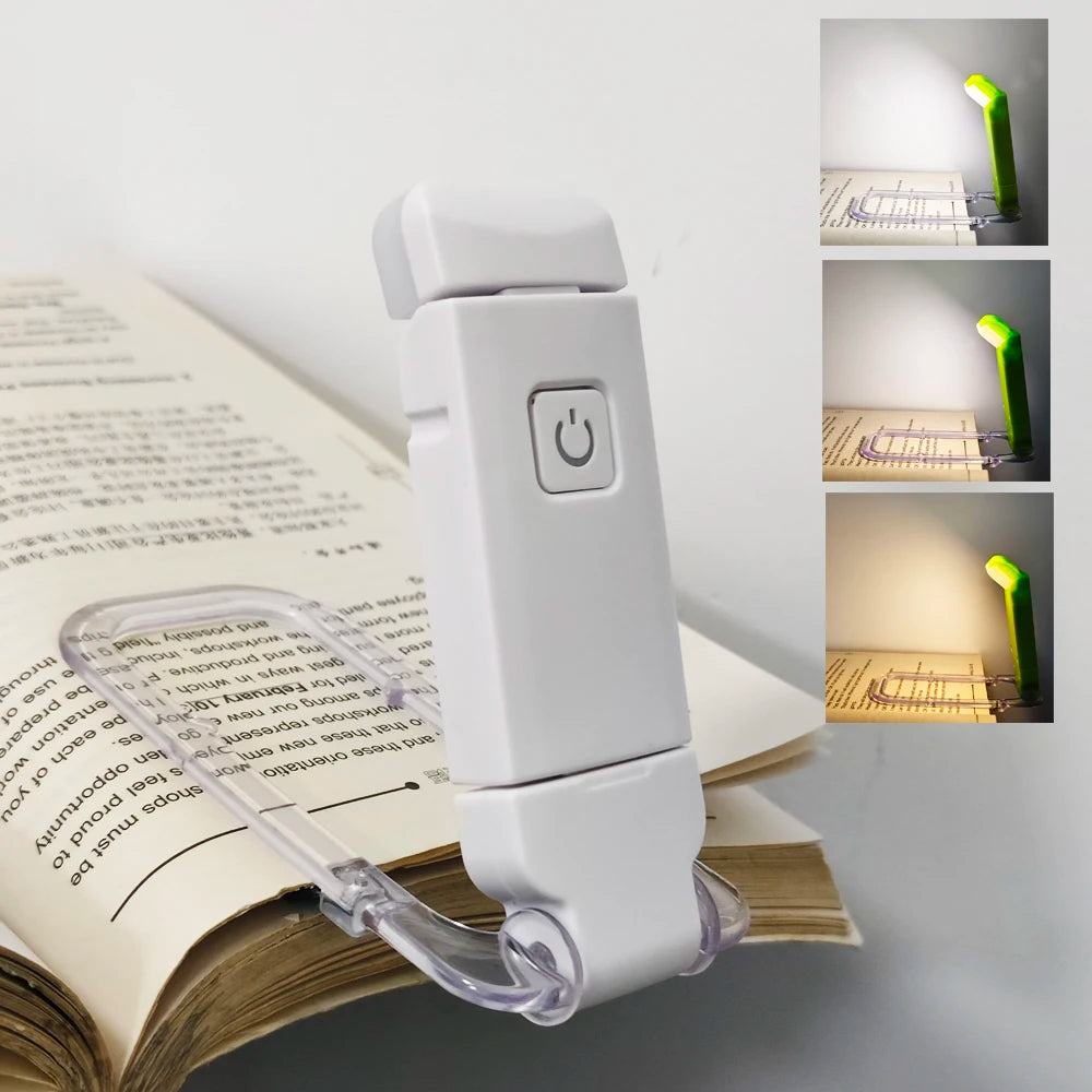 Reading Book Light Portable USB Rechargeable Book Clip Light Bookmark Light Tri Color Warm Eye Protection Adjustable Light