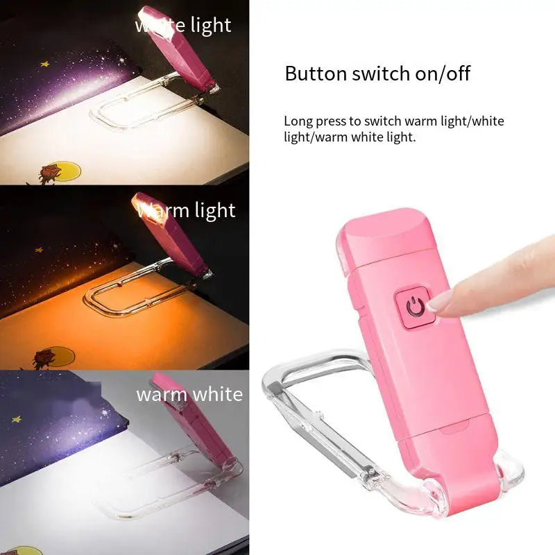 Reading Book Light Portable USB Rechargeable Book Clip Light Bookmark Light Tri Color Warm Eye Protection Adjustable Light