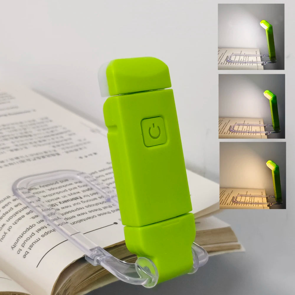 Reading Book Light Portable USB Rechargeable Book Clip Light Bookmark Light Tri Color Warm Eye Protection Adjustable Light