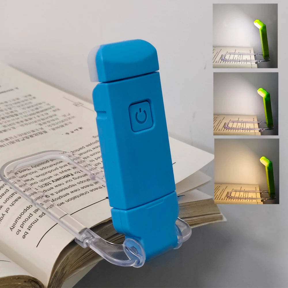 Reading Book Light Portable USB Rechargeable Book Clip Light Bookmark Light Tri Color Warm Eye Protection Adjustable Light